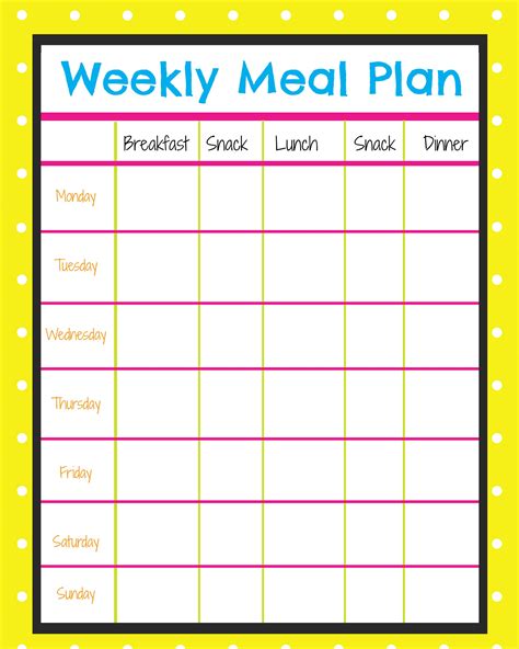 Weekly Menu Planner | More Excellent Me